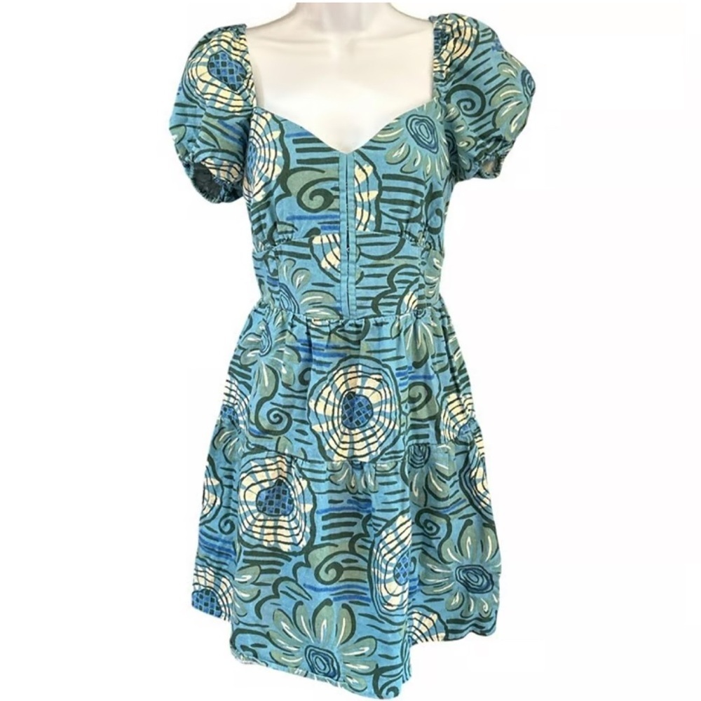 House of Harlow 1960 Teal and Cream Floral Mini Dress